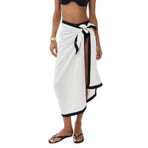 NWT Staud Cotton Convertible Tie Wrap Swim Cover Up Black / White One Size